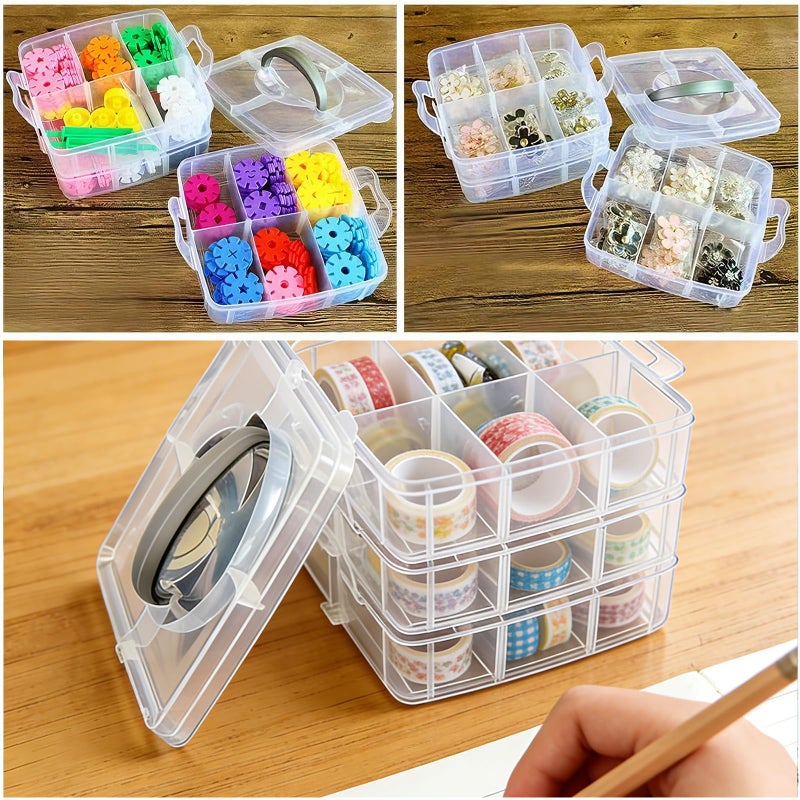 LZYMSZ 3-Tier Transparent Adjustable Stackable Compartment Slot Plastic Storage Box, Snap-Lock Clear Container Box for Storing Toy Jewelry Accessory 6.5 x 6.1x 4.9in(S) - Image 3